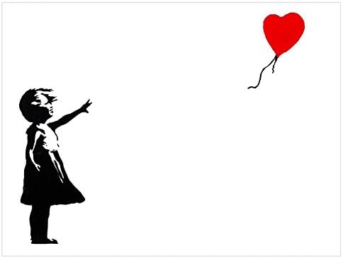 Alonline Art - Balloon Girl מאת Banksy | תמונה ממוסגרת שחורה מודפסת על בד כותנה, מחוברת ללוח הקצף | מוכן
